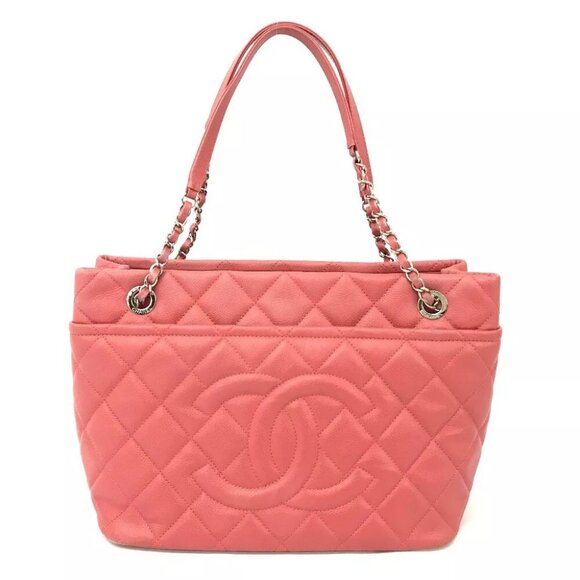 CHANEL A67921 CC Matelasse ChainShoulder Hand Bag Tote Bag Caviar Leather pink - Picture 1 of 14